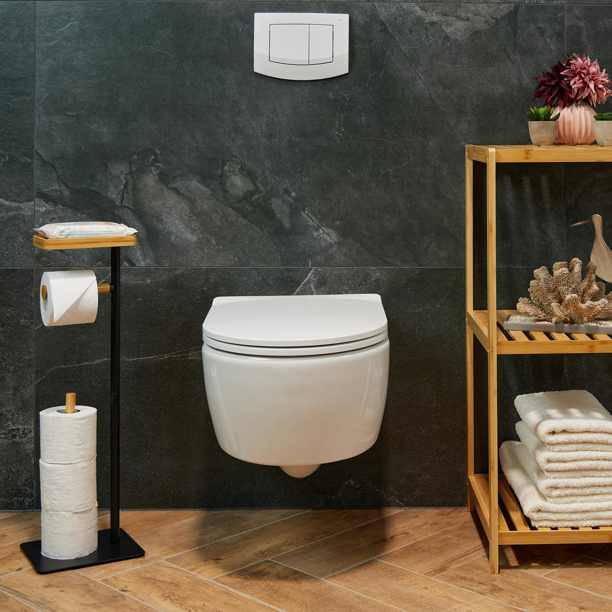 TOILETTENPAPIERHALTER - Schwarz, Holz/Kunststoff (22/65/18cm) - Relaxdays