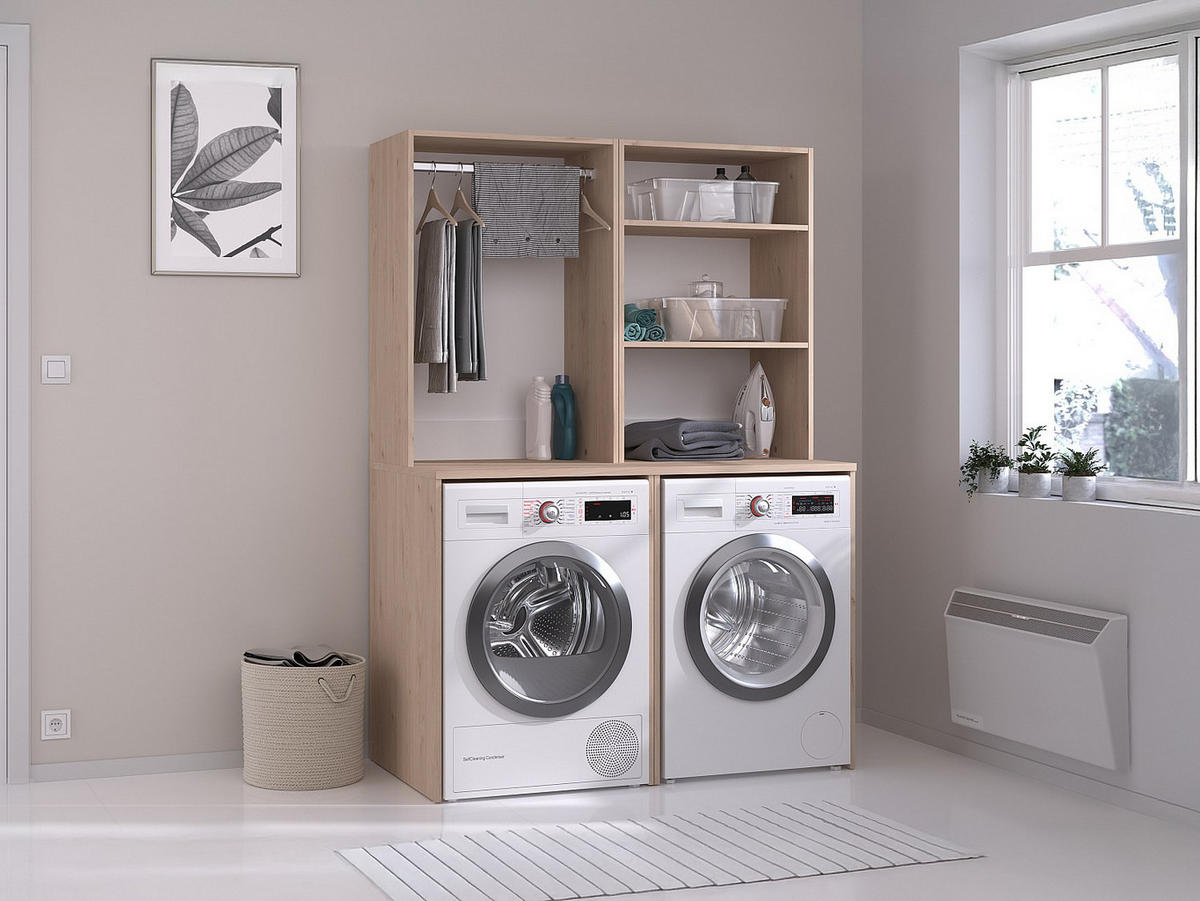 WASCHMASCHINENMÖBEL - 64.4cm x 65.8cm - Holzspan - naturfarben hell - ERKANO - Naturfarben, Holz (64.4/184.4/65.8cm) - Vente-Unique