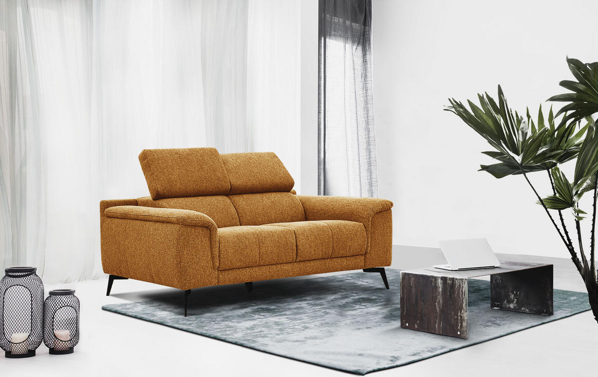 SOFA FIERO 2-Sitzer, orange - Schwarz/Orange, Holzwerkstoff/Textil (170/82/103cm) - Courtois Laville