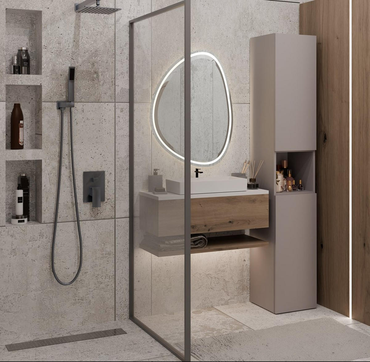 BADEZIMMERSCHRANK: Ton, 31 x 174 x 30 cm - Grau, Holzwerkstoff (30/174/30cm) - 3XE LIVING