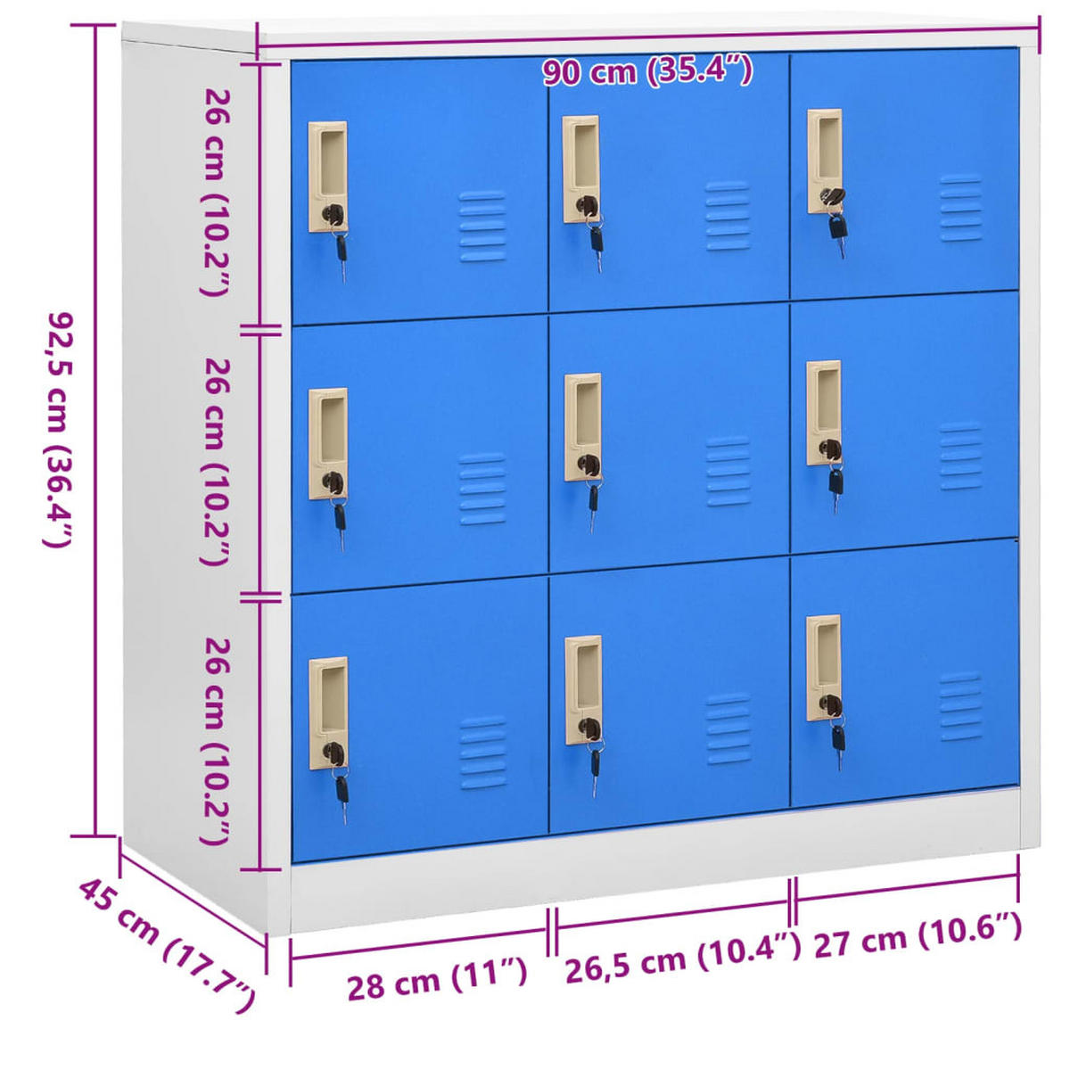 SCHLIESSFACHSCHRANK Hellgrau Und Blau 90/45/92,5 Cm Stahl - Blau, Metall (45/92.5/90cm) - vidaXL