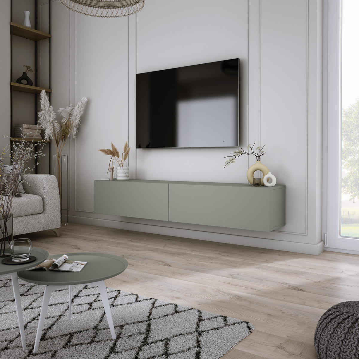 TV-SCHRANK : Aloe, 170 x 34 x 32 cm - Grün, Holzwerkstoff (170/34/32cm) - 3XE LIVING