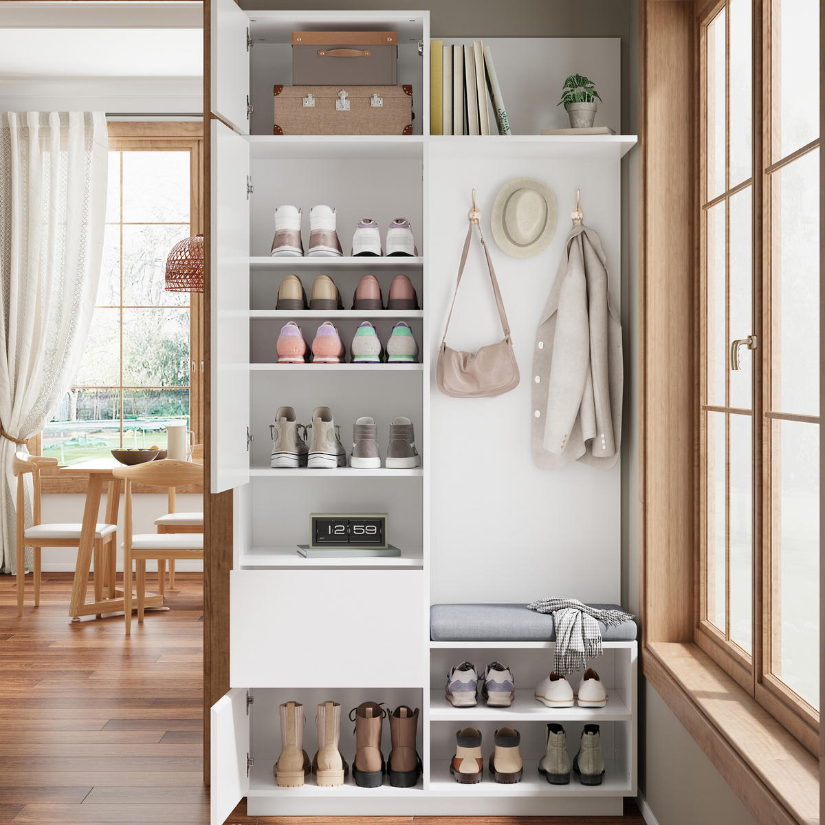 GARDEROBE Spiegel Sitzbank Schuhschrank - Weiß, Holz (90/190/34.5cm) - Fortuna Lai