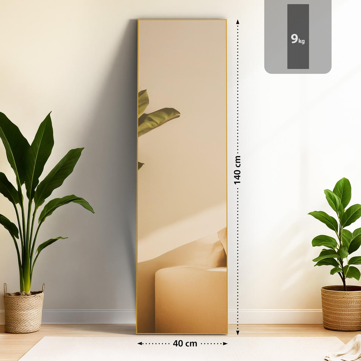 STANDSPIEGEL eckig 40/3/140 cm Glas Gold Glanz - Goldfarben, Glas (40/140/3cm) - CLP