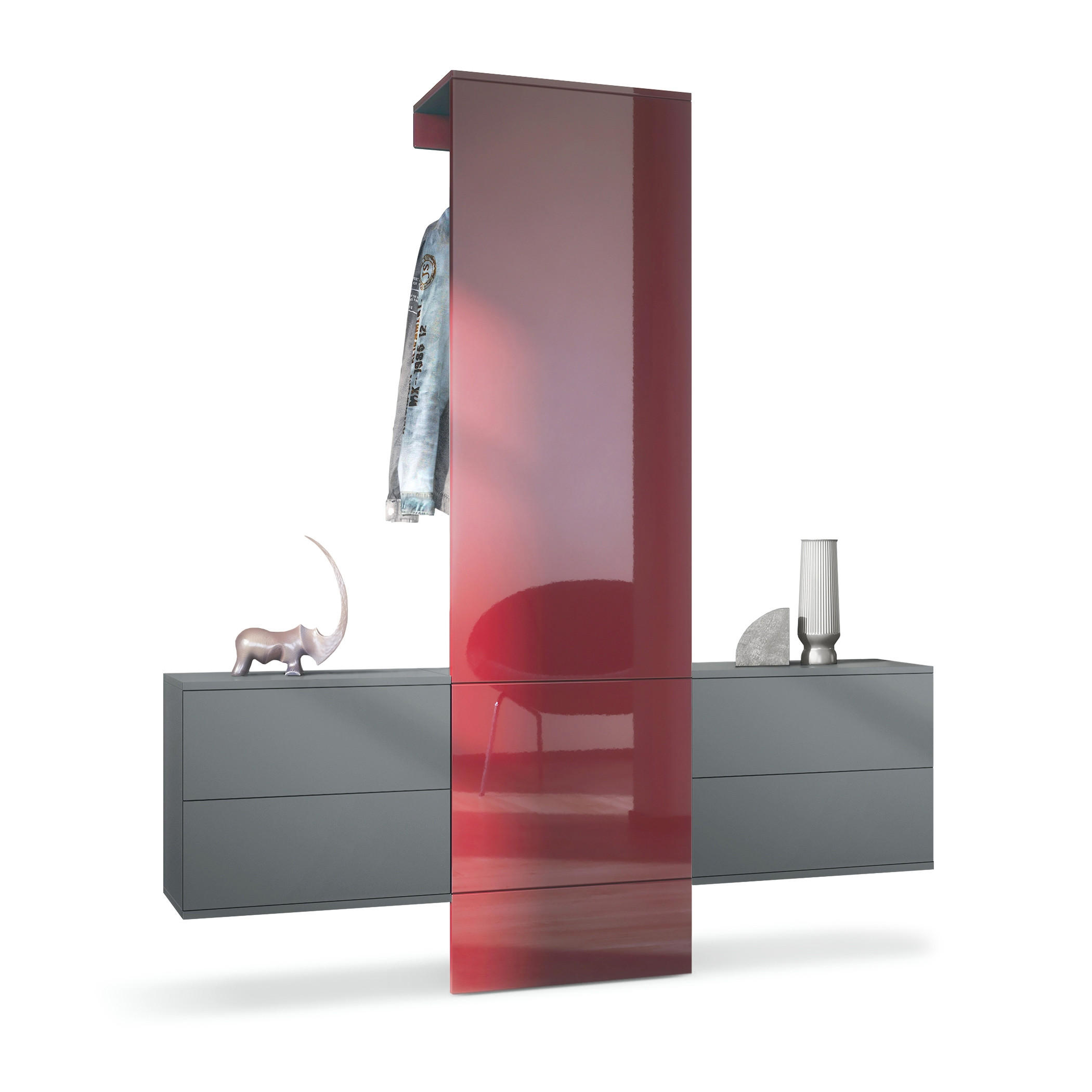GARDEROBE Carlton Paneel in Bordeaux Hochglanz - Bordeaux, Holzwerkstoff (157/193/35cm) - Vladon
