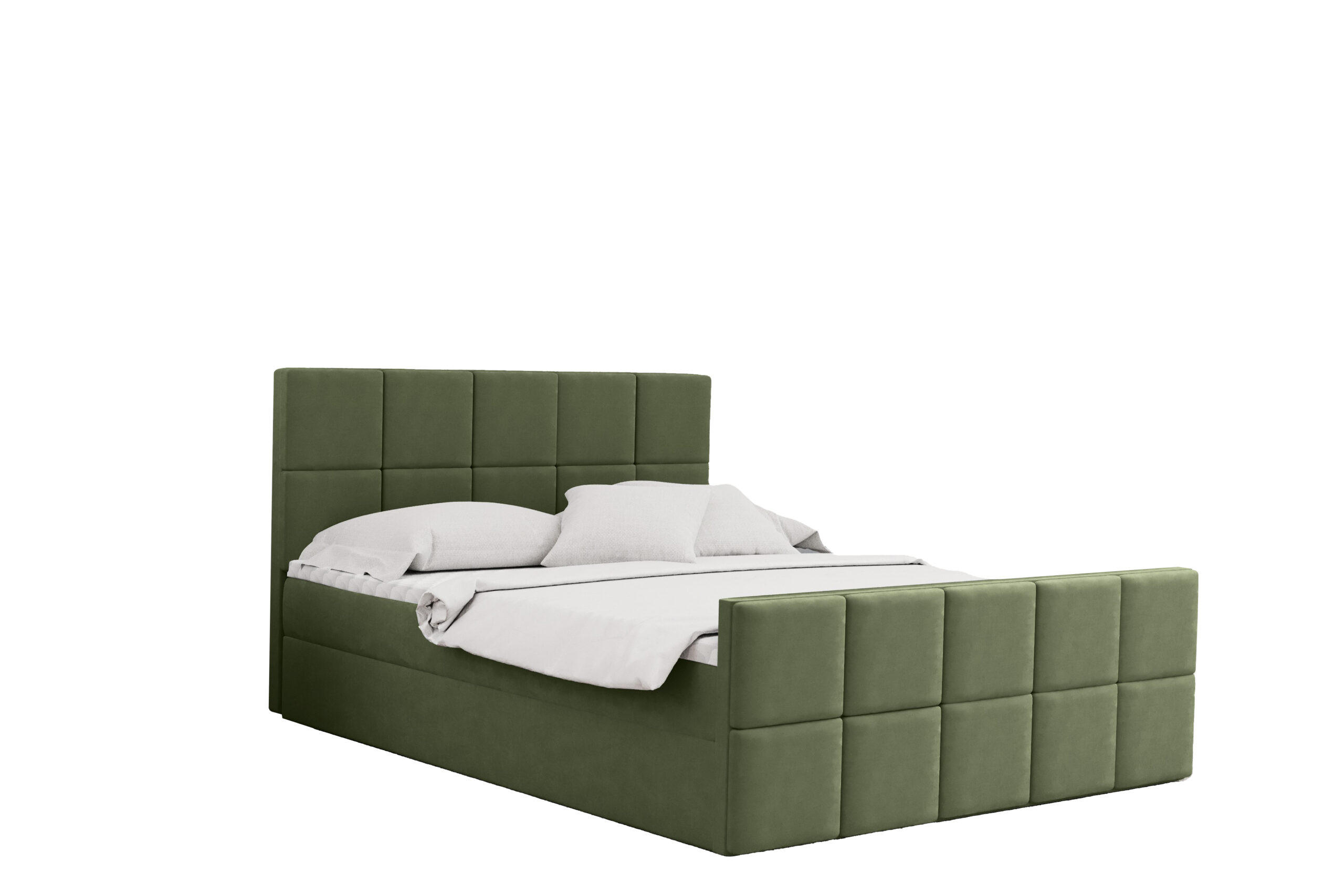 BOXBETT mit Bettkasten und Matratze Topper HANA Stoff Matt Velvet Olive 120x200 cm H3-Bonell - Olivgrün, Holz/Textil (120/200cm) - Kaiser Möbel
