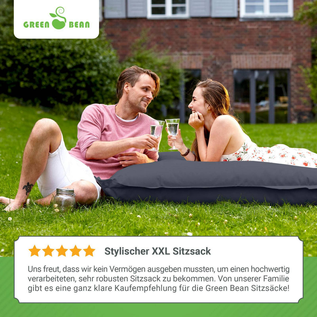 RIESEN-SITZSACK "Square" 140x180cm 380 L - Grau, Textil (140/25/180cm) - Green Bean