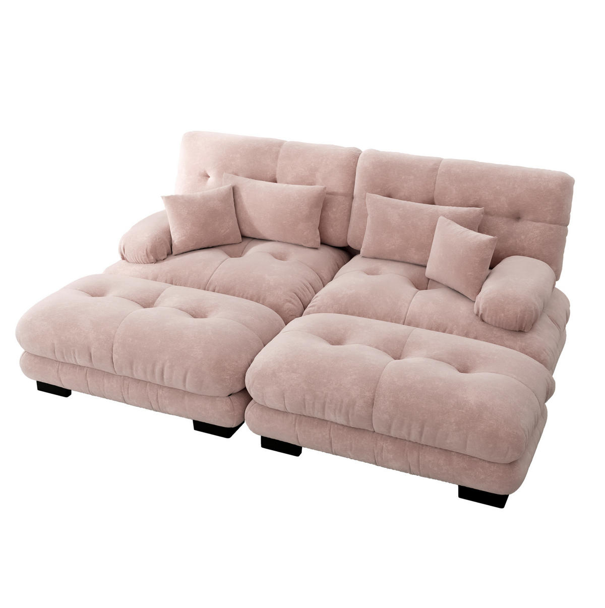 SOFA modular mit Ottomans Chenille Pink - Pink, Kunststoff (145/81/220cm) - Meubliv