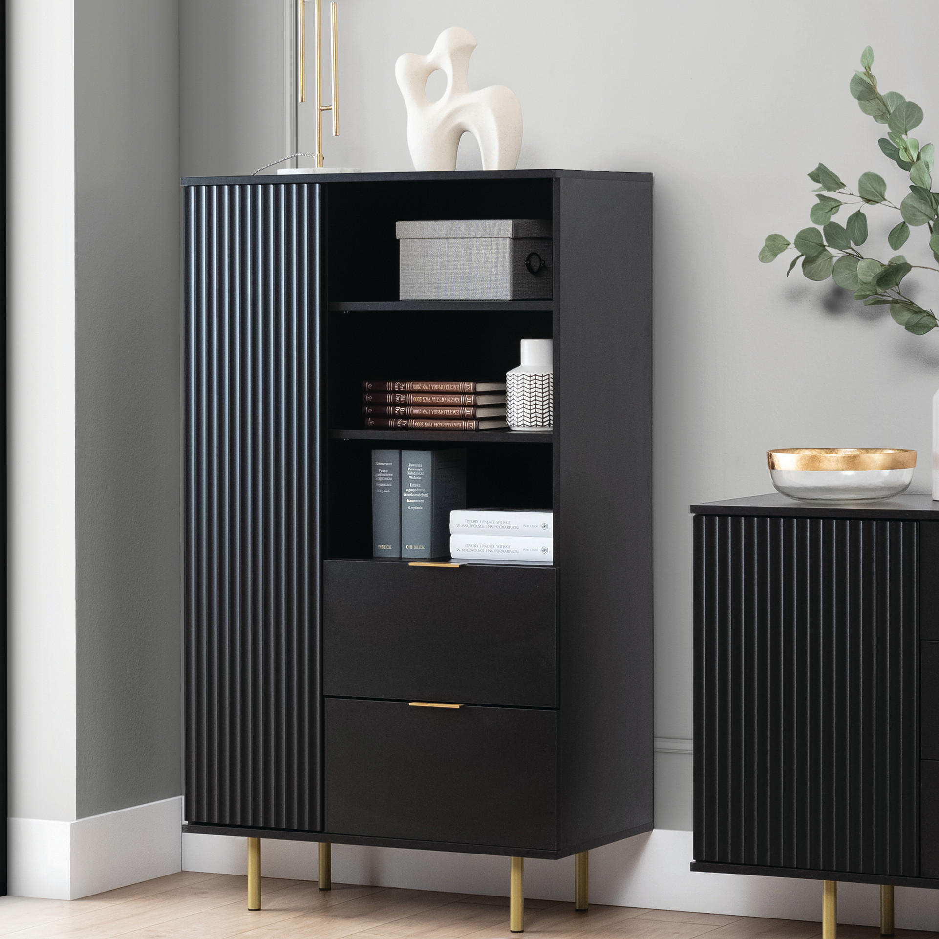 BÜCHEREGAL Bianco 80 Schwarz - Schwarz, Holzwerkstoff (80/140/41cm) - Bettso