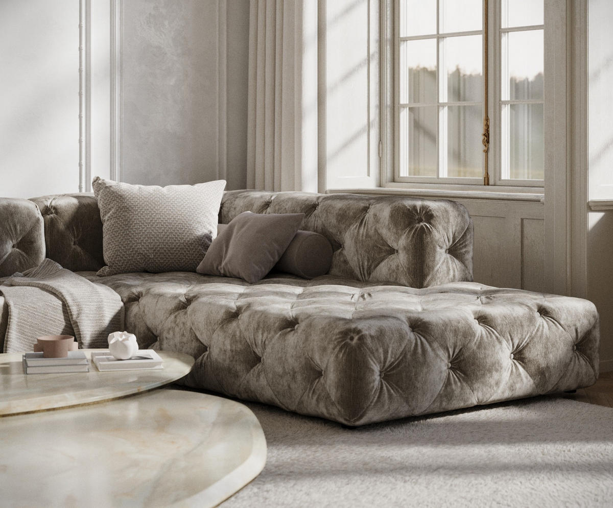 ECKSOFA Cosimo Beige Chenille - Beige/Schwarz, Holz/Holzwerkstoff (325/228cm) - Maison de Reve