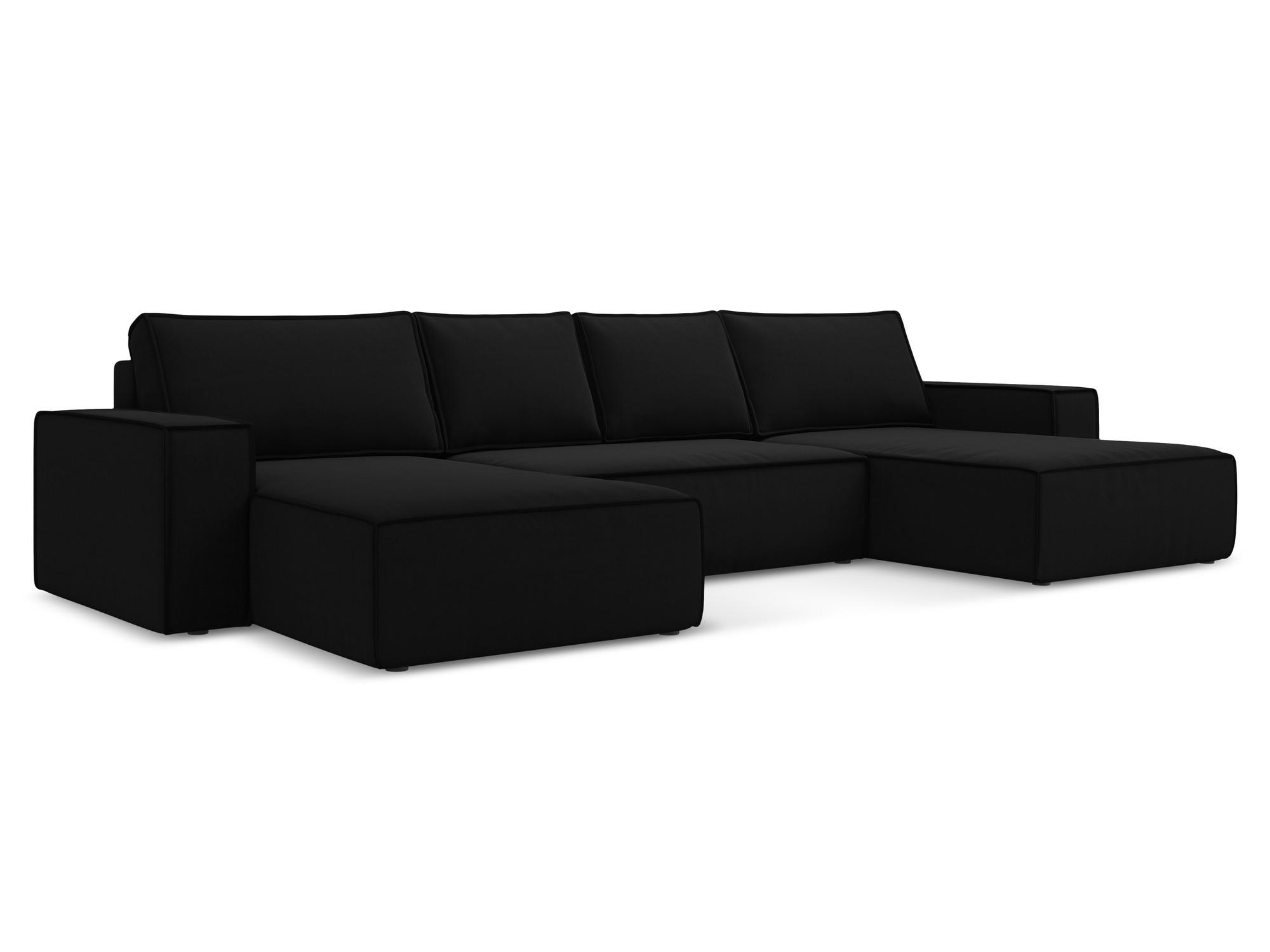 WOHNLANDSCHAFT Samt Stoff Schwarz - Schwarz, Kunststoff/Textil (398/82/185cm) - Makamii