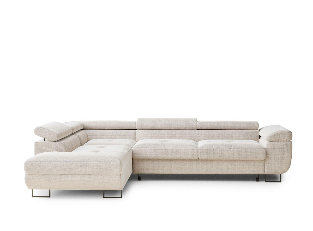 ECKSOFA Concord Creme Chenille-Stoff - Links Seite - Creme/Schwarz, Holz/Holzwerkstoff (203/277cm) - Maison de Reve