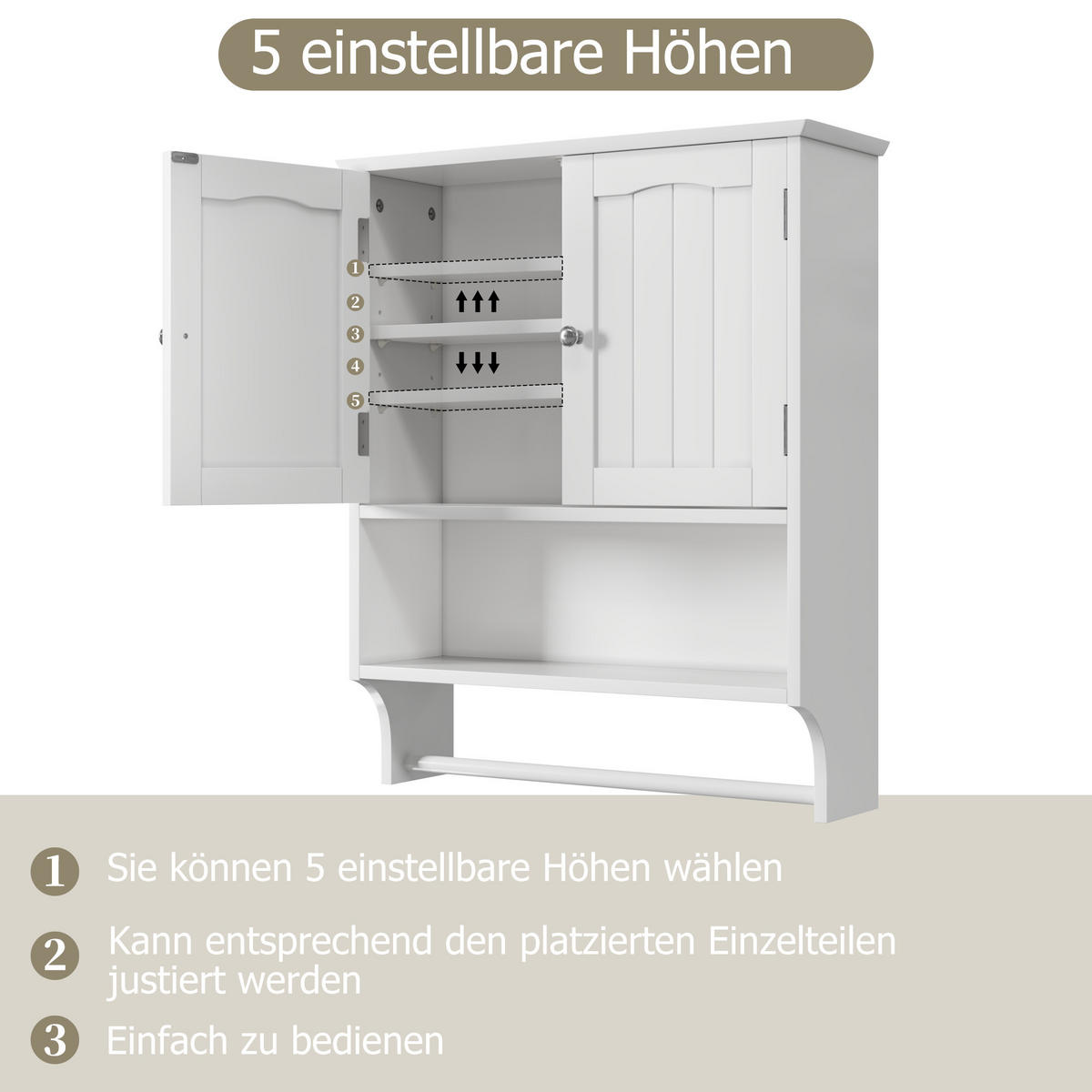 WANDSCHRANK Badezimmerschrank 56.8x19x70cm in Weiß mit verstellbaren Regalen - Weiß, Holzwerkstoff (56.8/70/19cm) - Modfu