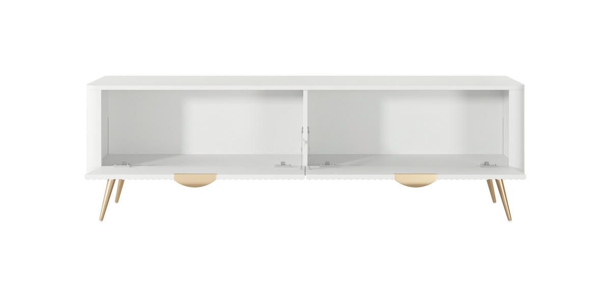 TV-LOWBOARD Flore 163 cm Weiß / Gold - mit geriffelten Fronten - 2 Türen - Gelb/Goldfarben, Holz/Holzwerkstoff (163/51/38cm) - Ravio