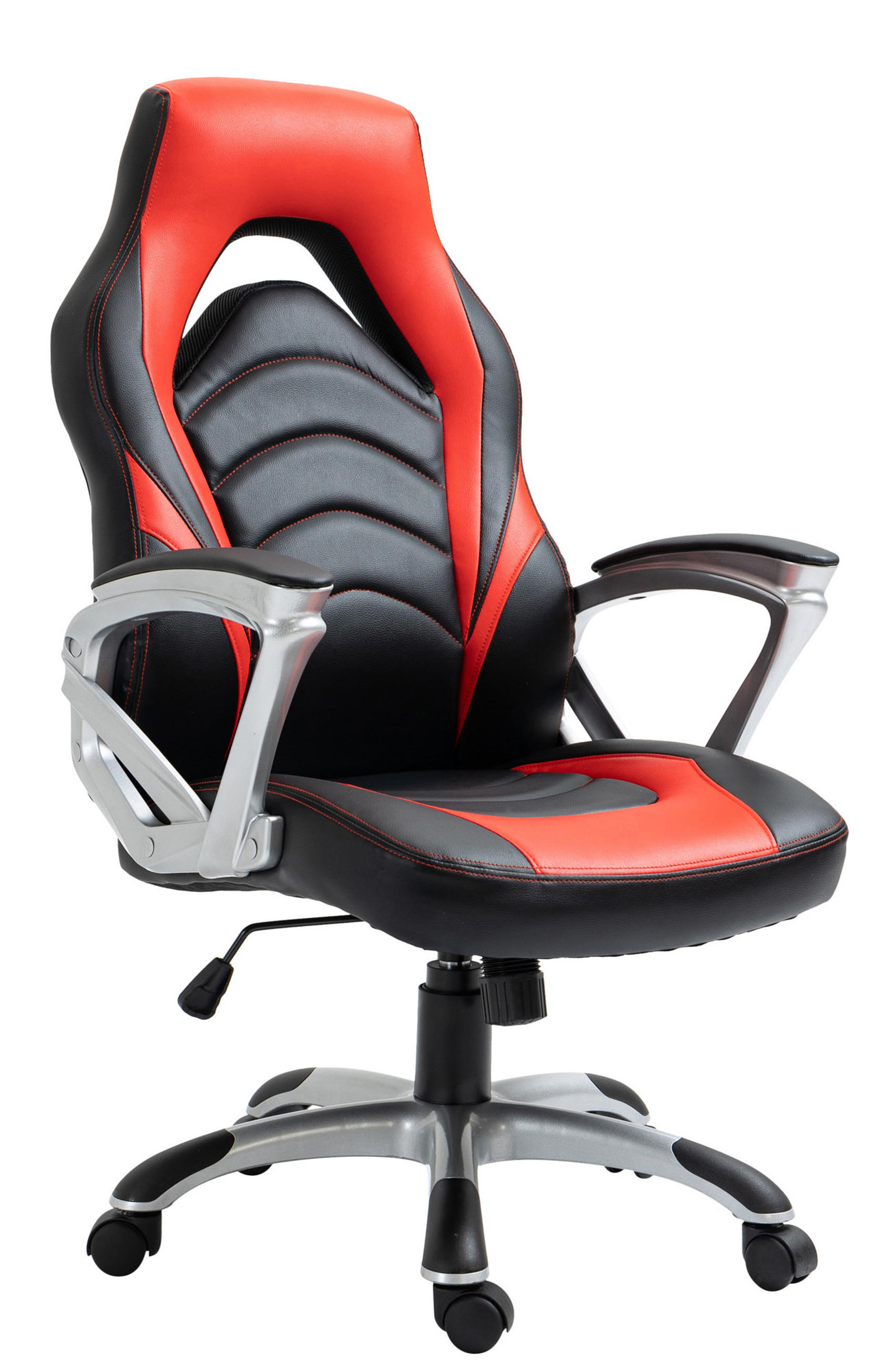 BÜROSTUHL Ikaron Kunstleder schwarz/rot - Rot/Schwarz, Kunststoff/Metall (65/117/72cm) - TPFLiving