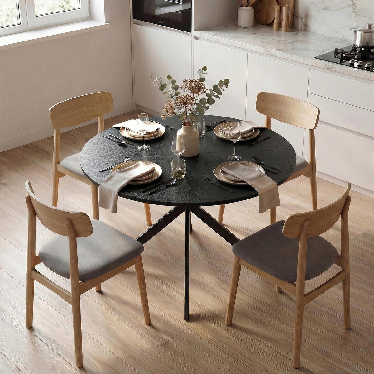 ESSTISCH Spanplatte Stahl Schwarz - Schwarz, Metall (100/100/75cm) - HOMCOM