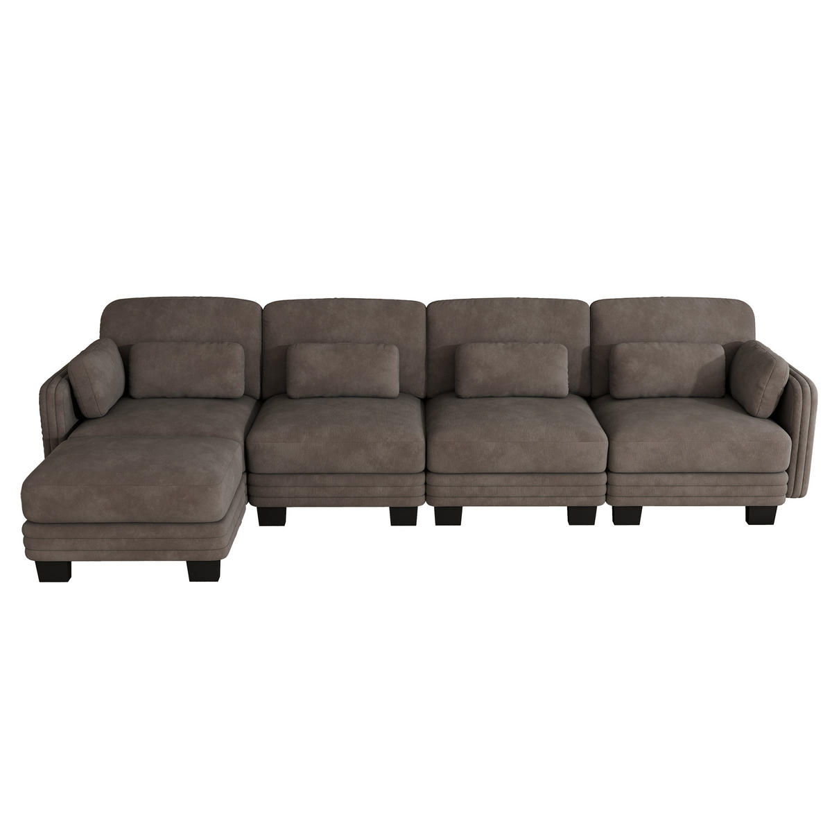 ECKSOFA L-Form 4-Sitzer modular mit Ottomane, DE-42686, Braun - Braun, Holz (330/143cm) - ComfortXL