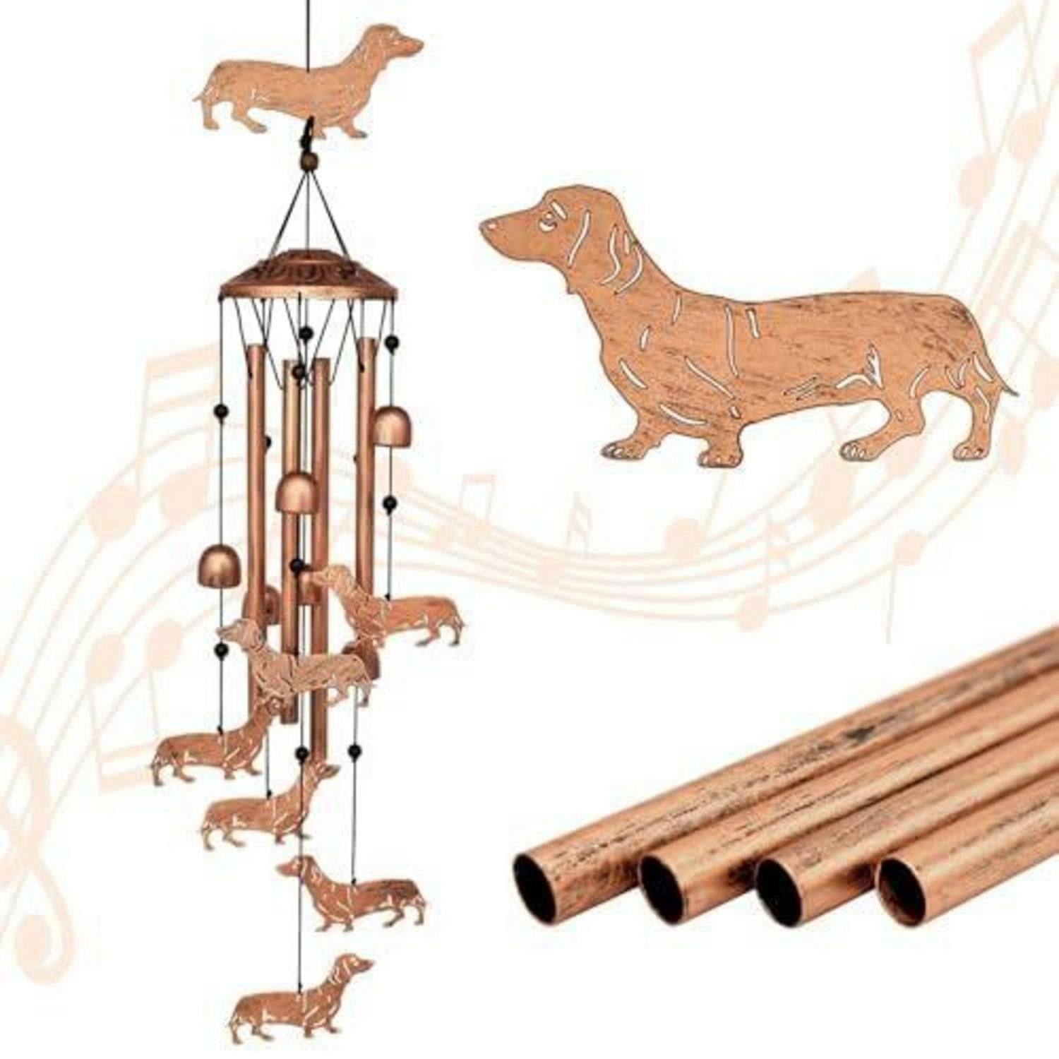 WINDSPIEL Dackel Metall Wetterfest Garten Deko - Bronzefarben, Metall (86.4/14/9.9cm)
