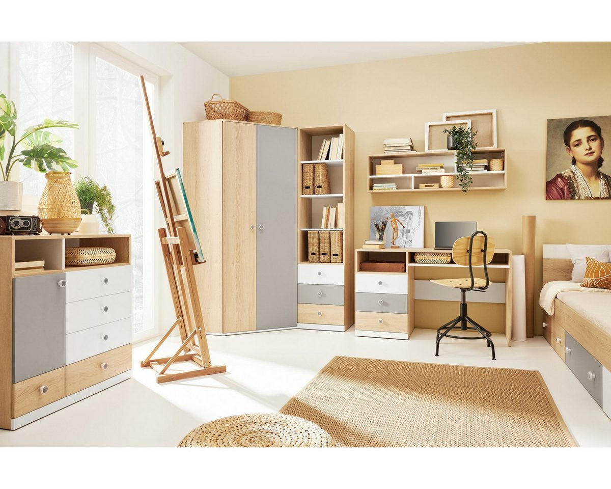 KINDER-WANDREGAL POKO 13 105/30/22 cm in Biskuiteiche / Weiß Lux / Grau - Eichefarben/Weiß, Holzwerkstoff (105/30/22cm) - Deine Möbel 24