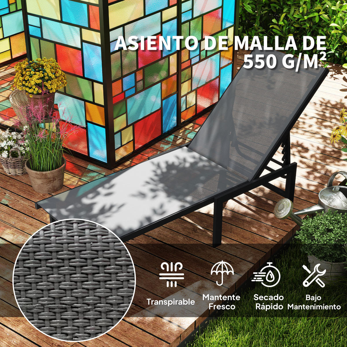 SONNENLIEGE Verstellbare Gartenliege mit 5-fach verstellbarer Rückenlehne und Stahlrahmen 166 x 60 x 84 cm ,Grau - Grau, Metall (60/84/166cm) - Vallsero