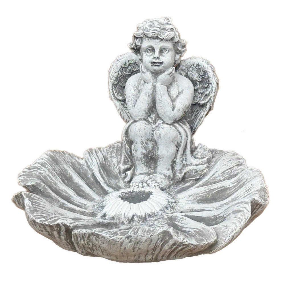 STEINFIGUR Engel auf Blüte frostfest Steinguss - Grau, Stein (16/12/16cm) - stoneandstyle