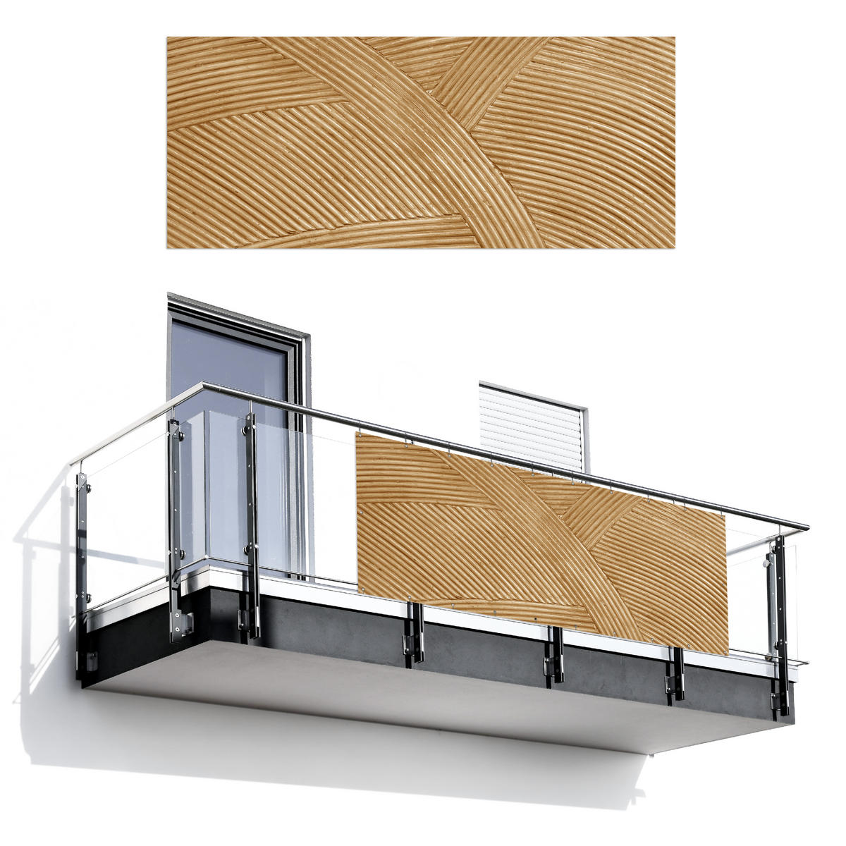 BALKON-SICHTSCHUTZ Struktur - Natur - Kunst - Rattan - Naturfarben, Kunststoff (300/130cm) - MuchoWow