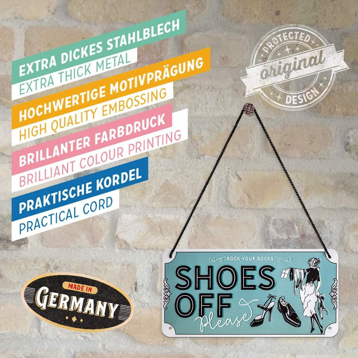 HÄNGESCHILD 10/20 cm Achtung Shoes Off - Multicolor, Metall (20/10/0.2cm) - Nostalgic-Art
