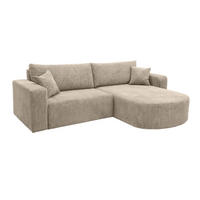 ECKSOFA Mit Schlaffunktion, Cordstoff Poso, Dunkelbeige, Rechts, ROUND ONE - Beige, Holz (244/175cm) - Kaiser Möbel
