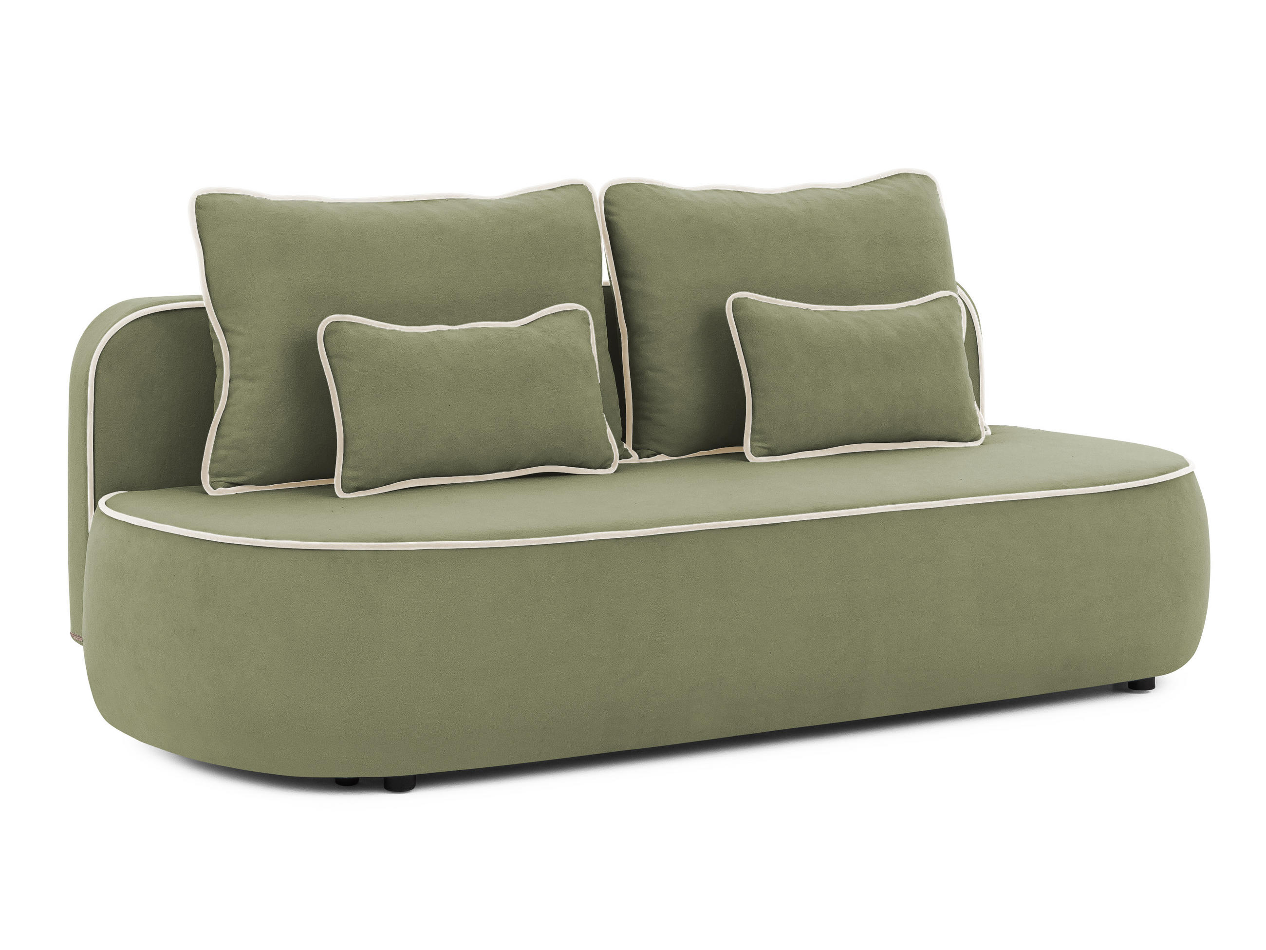 SCHLAFSOFA Vero im modernen und abgerundeten Design mit Bettkasten aus Olivgrün Plüschstoff mit beiger Paspel - Schwarz/Olivgrün, Holz/Kunststoff (210/90/98cm) - S-Style Möbel