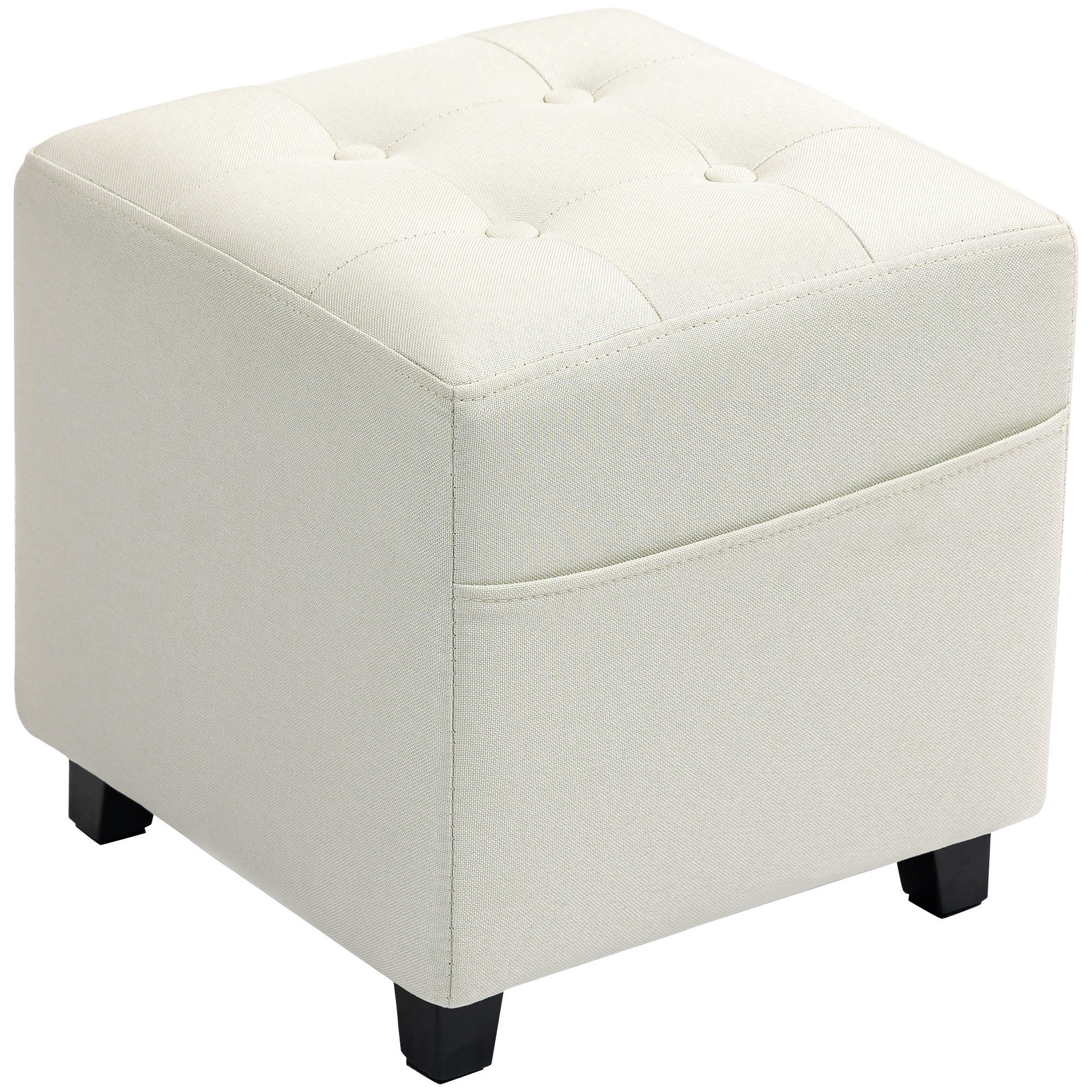 HOCKER DE-16461 mit Seitentasche und Knopfheftung Creme - Creme, Holzwerkstoff (35/35/35cm) - ComfortXL