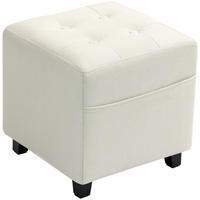 HOCKER DE-16461 mit Seitentasche und Knopfheftung Creme - Creme, Holzwerkstoff (35/35/35cm) - ComfortXL