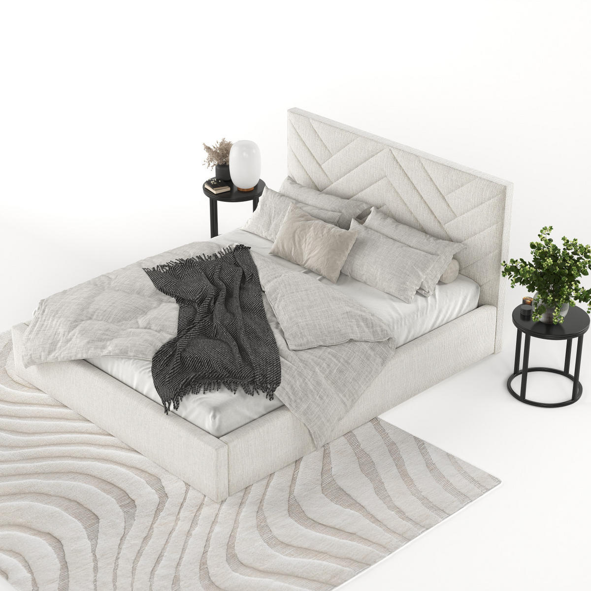 POLSTERBETT Arco 160/200 cm Beige im Inari Stoff - Beige/Schwarz, Holz/Holzwerkstoff (160/200cm) - AltaBeds