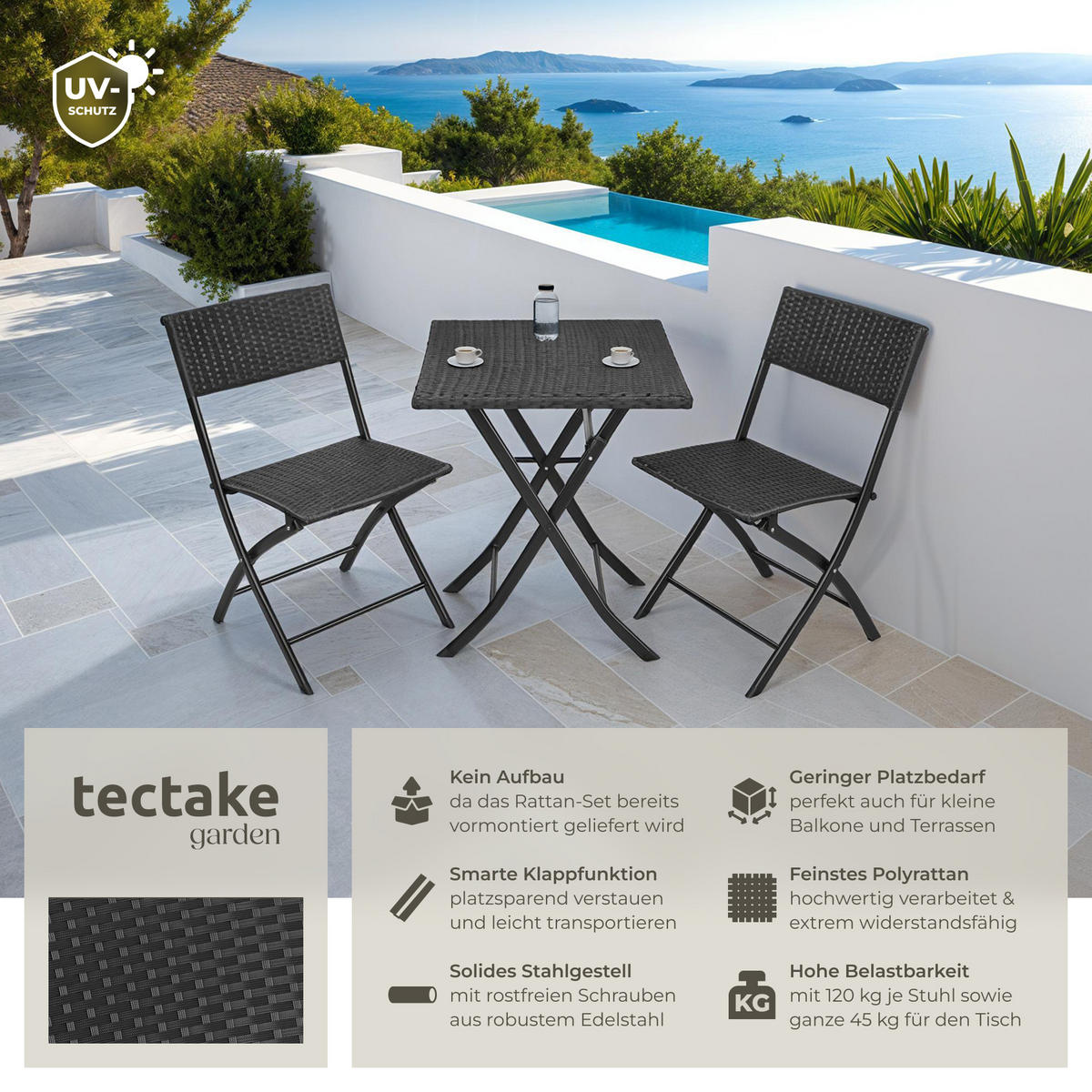 RATTANSET Trevi,geringes Gewicht,schwarz - Schwarz, Kunststoff - tectake