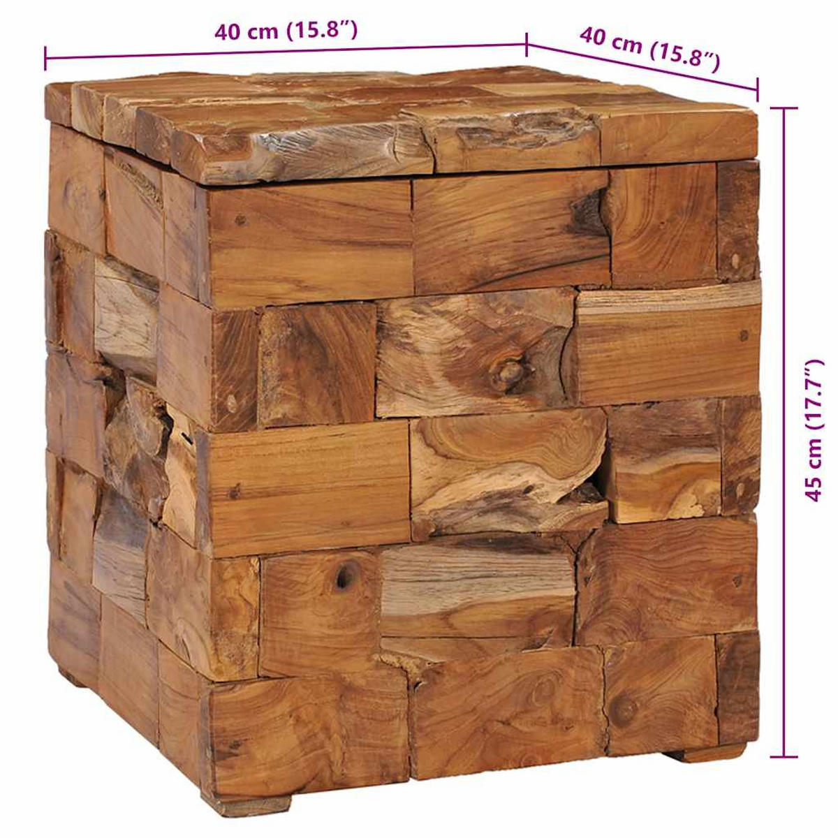 HOCKER Mit Stauraum Massivholz Teak - Braun, Holz (40/45/40cm) - vidaXL