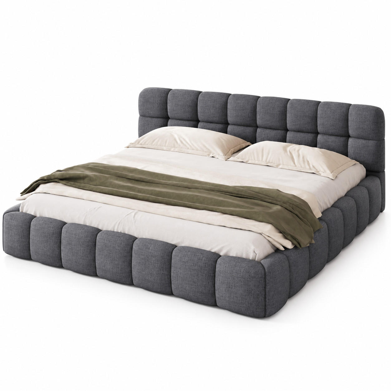 POLSTERBETT 140/190 cm Grau,Doppelbett aus Leinen,Mit weicher Rückenlehne für Schlafzimmer - Naturfarben/Grau, Holz/Metall (140/190cm) - FURNISHINGS HOME