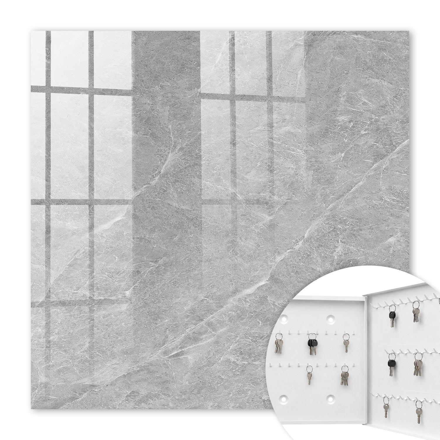 SCHLÜSSELBOX Weiß 30x30 cm – Türöffnung nach rechts - Marmorstruktur - Grau, Metall (30/30/5cm) - TULUP