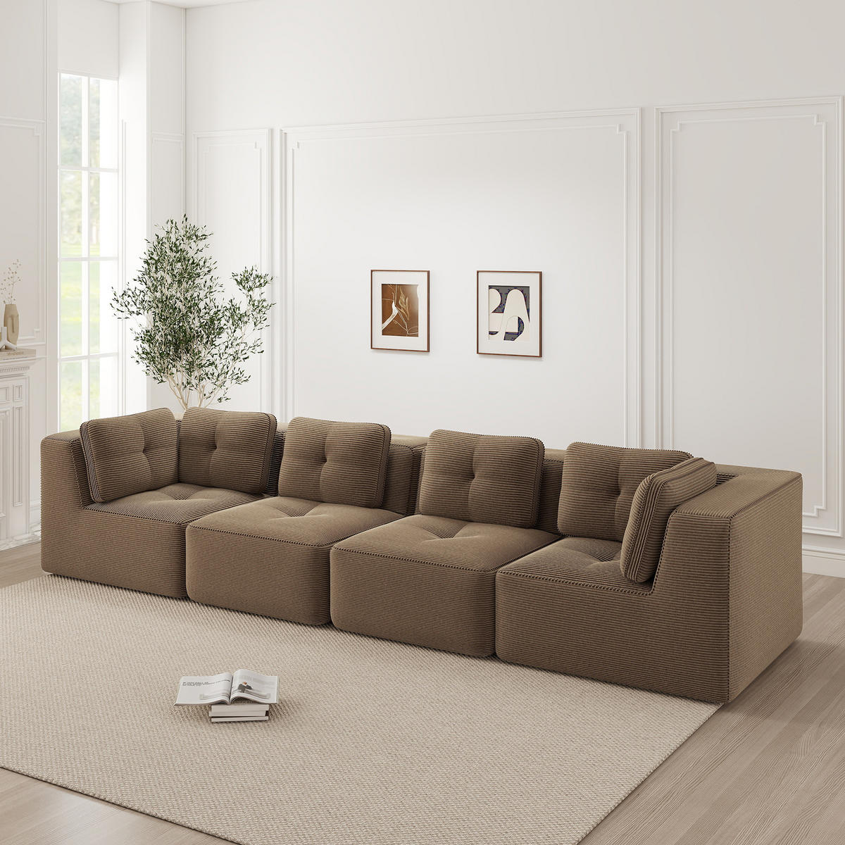 SOFA 386/104/69 cm in Braun aus Cord mit modularer Funktion - Braun, Textil (104/69/386cm) - Flora Grace