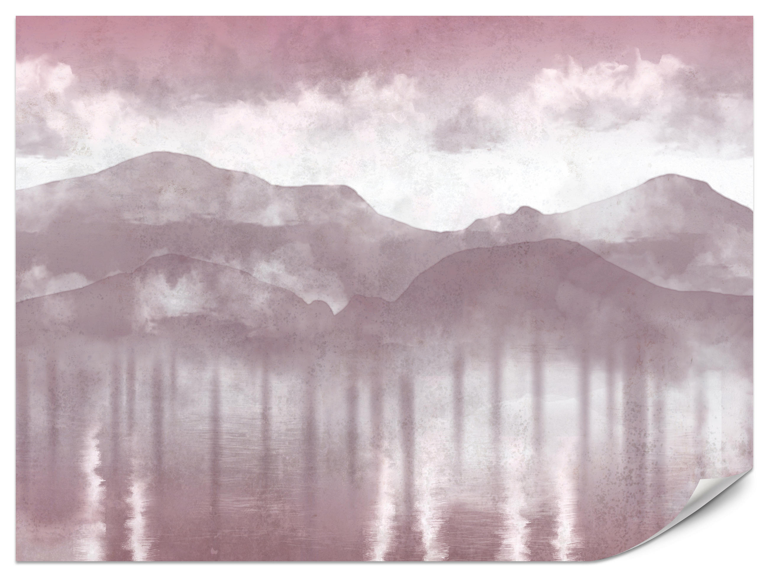 FOTOTAPETE für Wohnzimmer Neblige Berglandschaft Violet Bergpanorama Modern 500x350 - Violett/Rosa, Papier (500/350cm) - Muralo