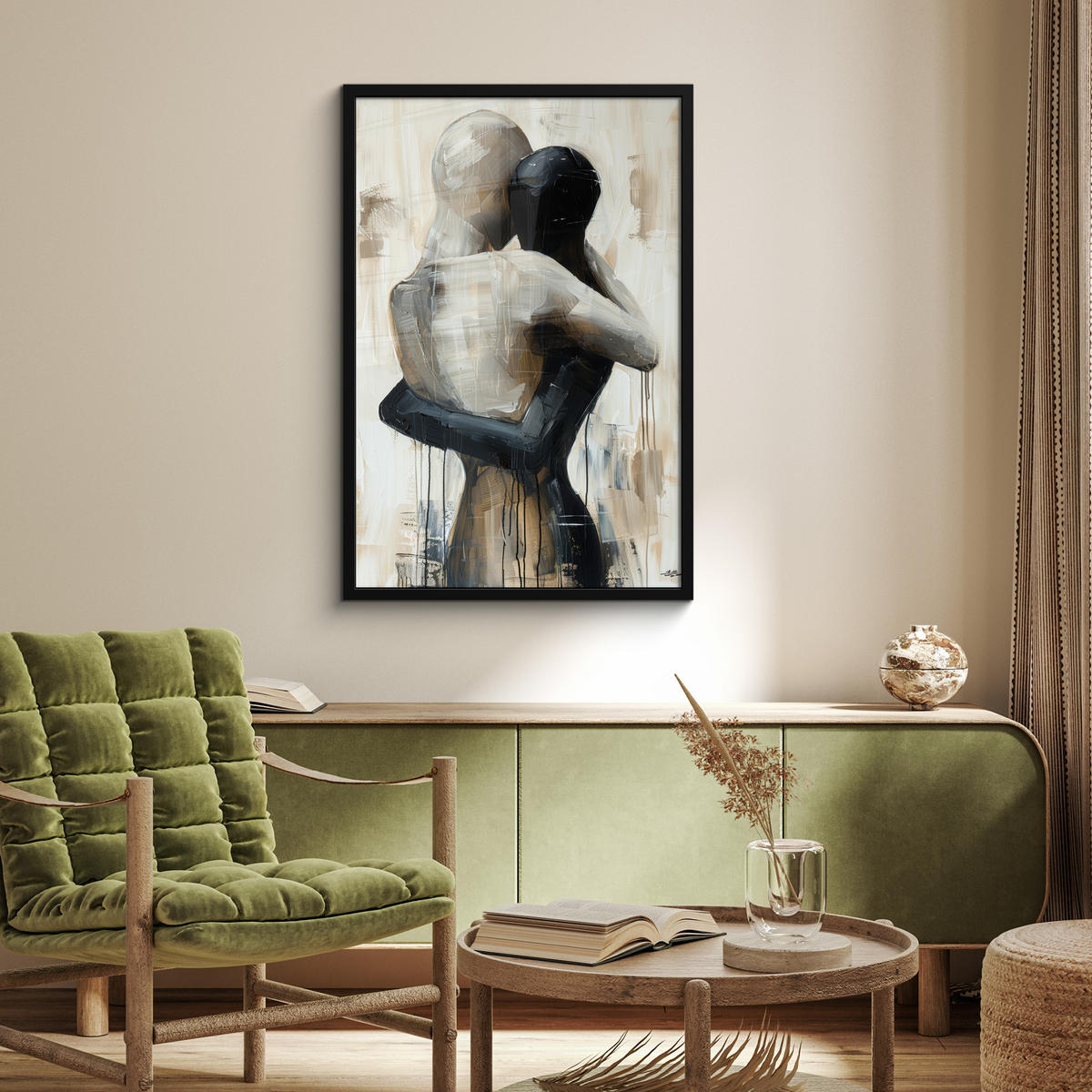 ZARÁMOVANÝ PLAGÁT Abstraktné - Láska - Čiernobiele - Moderné 60x90 cm - čierna, papier (60/90cm) - MuchoWow
