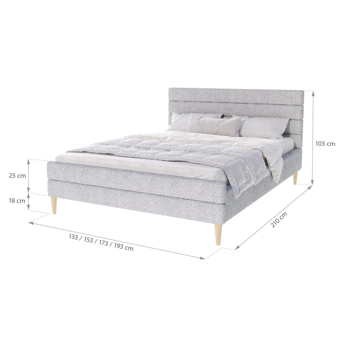 POLSTERBETT VERMONT grau - Birkefarben/Grau, Holzwerkstoff (180/200cm) - FDM