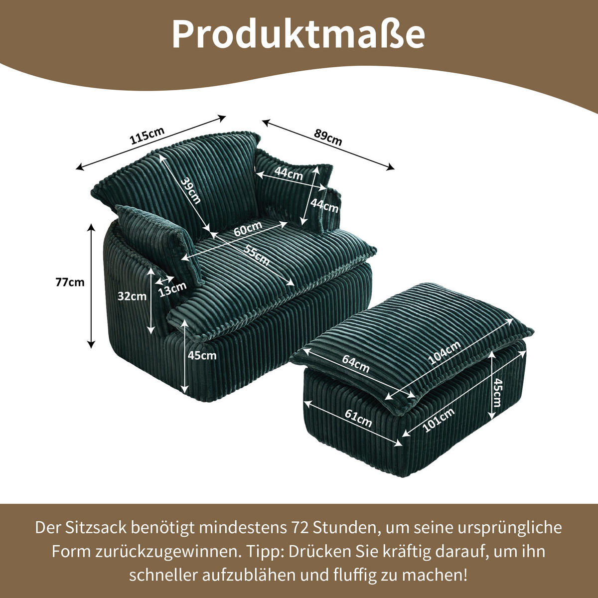 SESSEL DE-35257 mit Hocker Grün - Grün, Textil (89/77/115cm) - ComfortXL