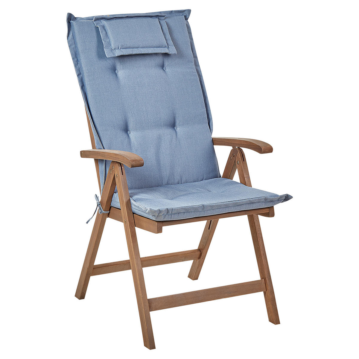 BALKONSET 2-Sitzer Akazienholz dunkelbraun verstellbar Auflagen blau Amantea - Blau/Dunkelbraun, Holz/Textil - Beliani