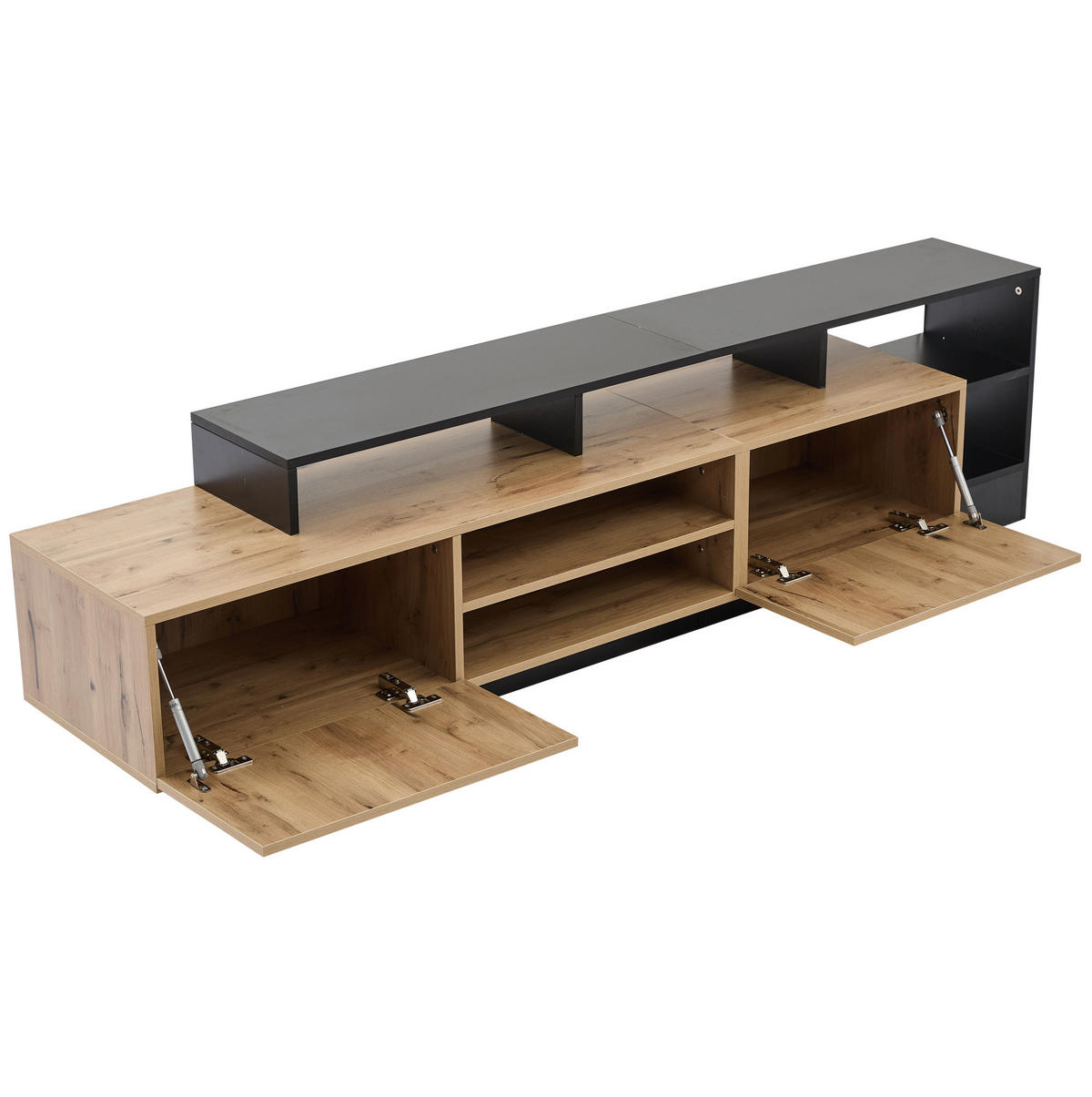 TV-LOWBOARD 190/40/48,5 cm mit LED-Beleuchtung, offenem und geschlossenem Stauraum aus Spanplatte, Schwarz/Eichefarben - Schwarz, Holzwerkstoff (190/48.5/40cm) - Redom