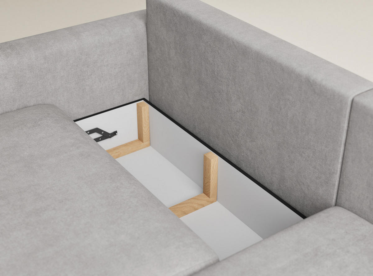 ECKSOFA MIT SCHLAFFUNKTION Leon Beige grau Webstoff - Greige/Schwarz, Holz/Holzwerkstoff (239/148cm) - Maison de Reve