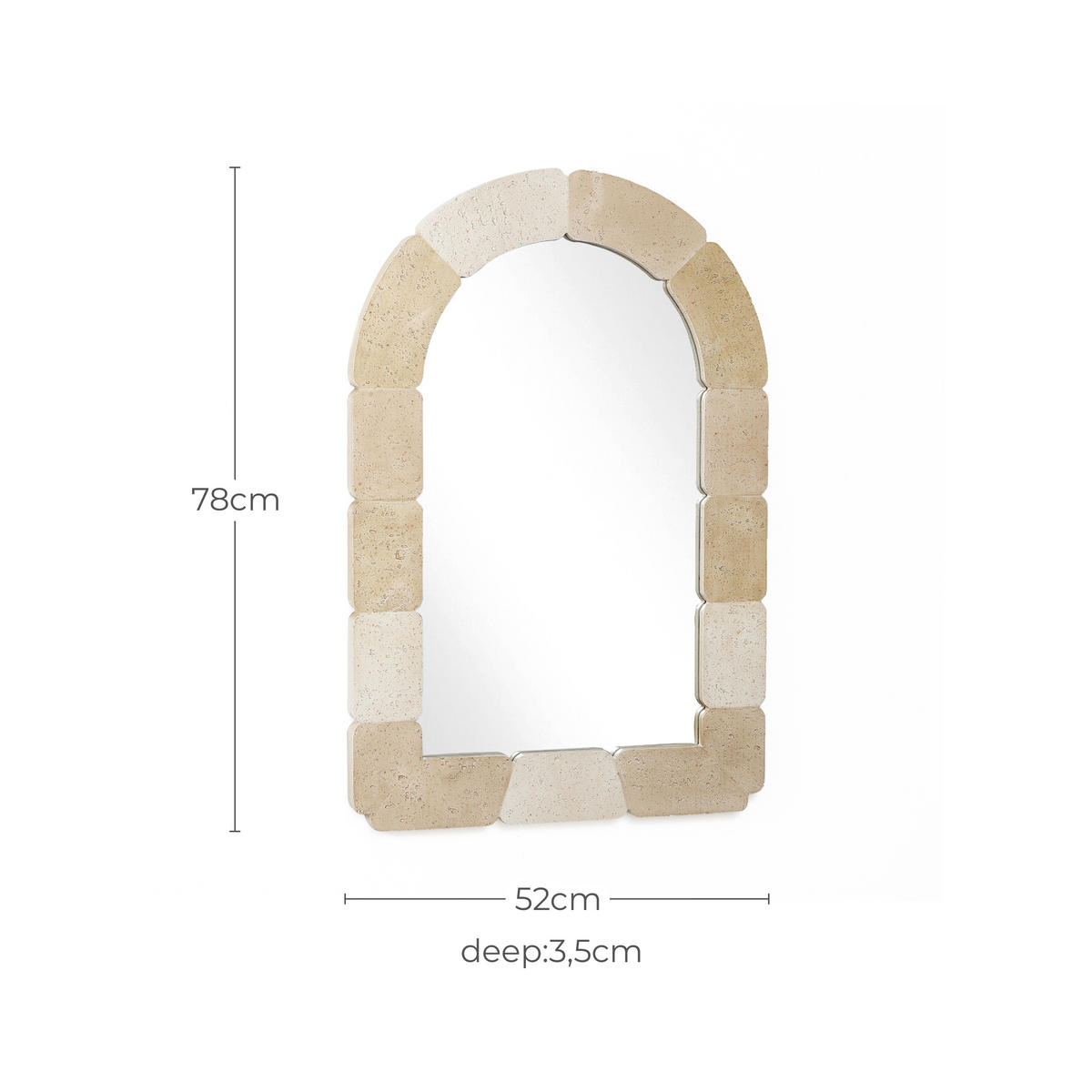 78CM H Bogenförmiger Wandspiegel, Geeignet für Wohnzimmer, Schlafzimmer, Badezimmer und Flur Boho-Stil MDF-Material - Beige/Hellgelb, Holz/Kunststoff (78/3/52cm) - Hometopia