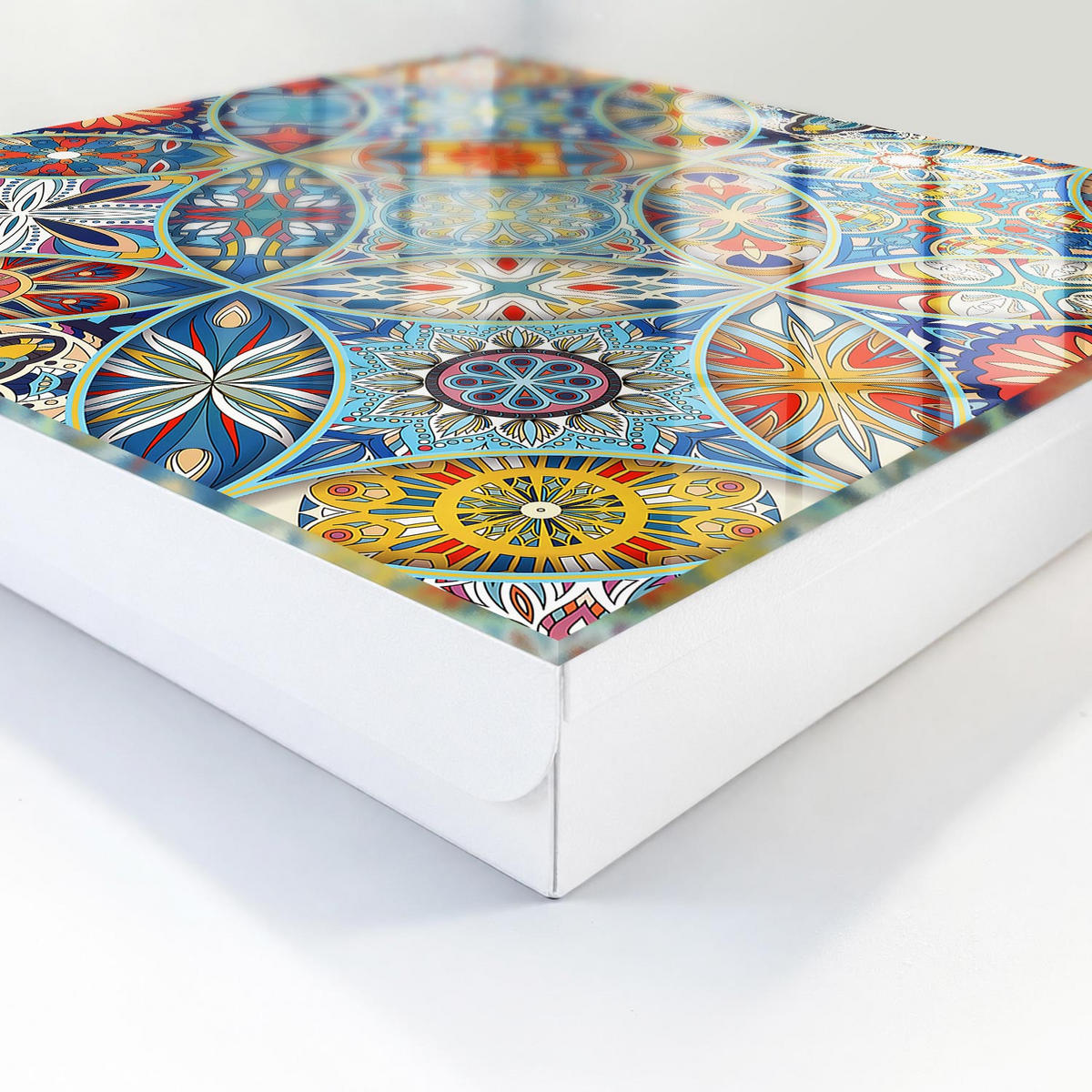 SCHLÜSSELBOX Weiß 30x30 cm – Türöffnung nach rechts - Farbenfrohes Mosaik - Blau, Metall (30/30/5cm) - TULUP