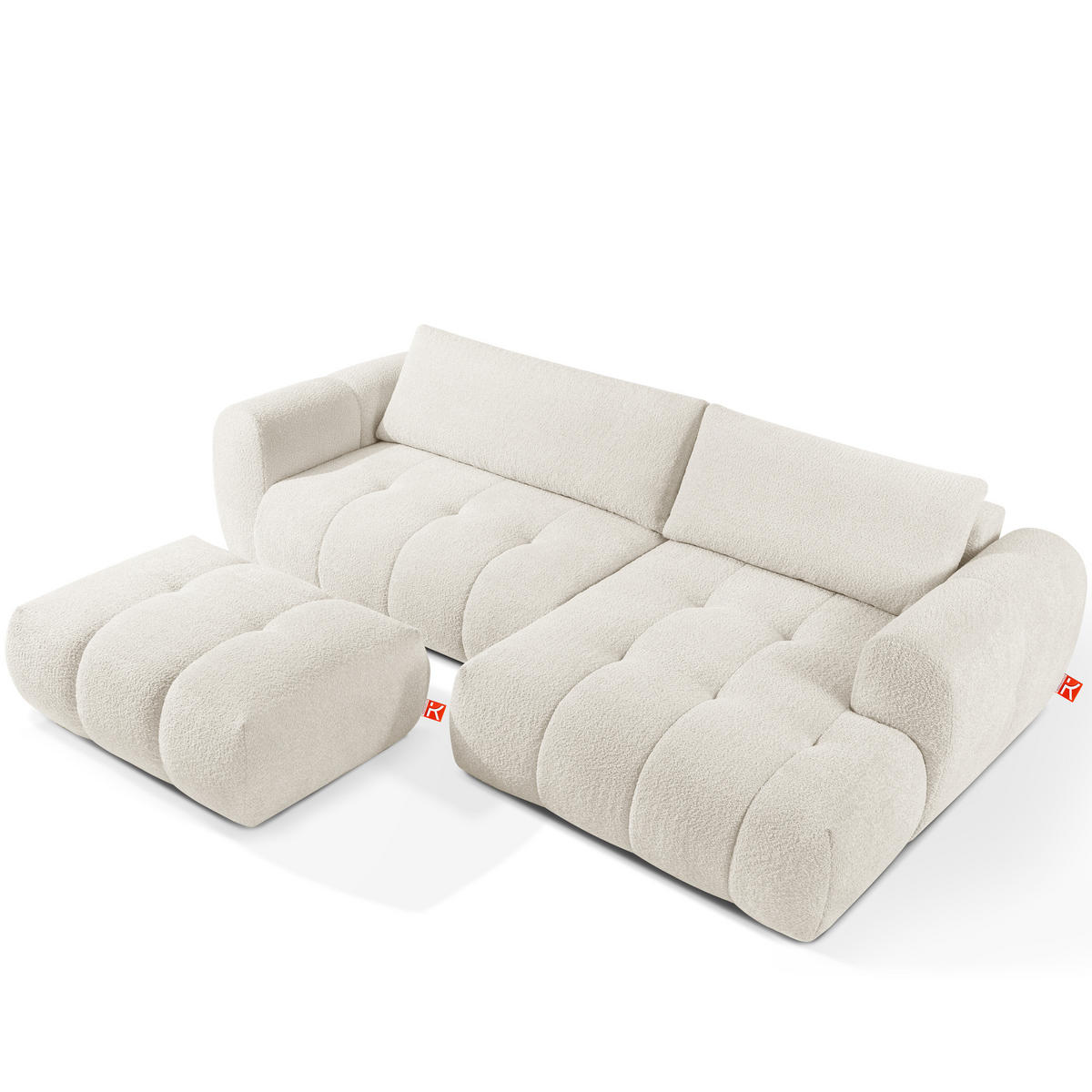 ECKSOFA MIT HOCKER LIRA, Weiß, Bouclé - Weiß, Holz/Holzwerkstoff (96/50cm) - KONSIMO®