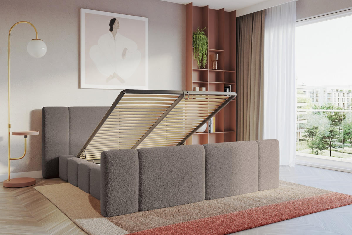 POLSTERBETT mit Bettkasten, Fußteil und Lattenrost, Boxbett ohne Matratze - NILO-Z 180x200 Braun - Braun, Holzwerkstoff/Textil (180/200cm) - ALTDECOR