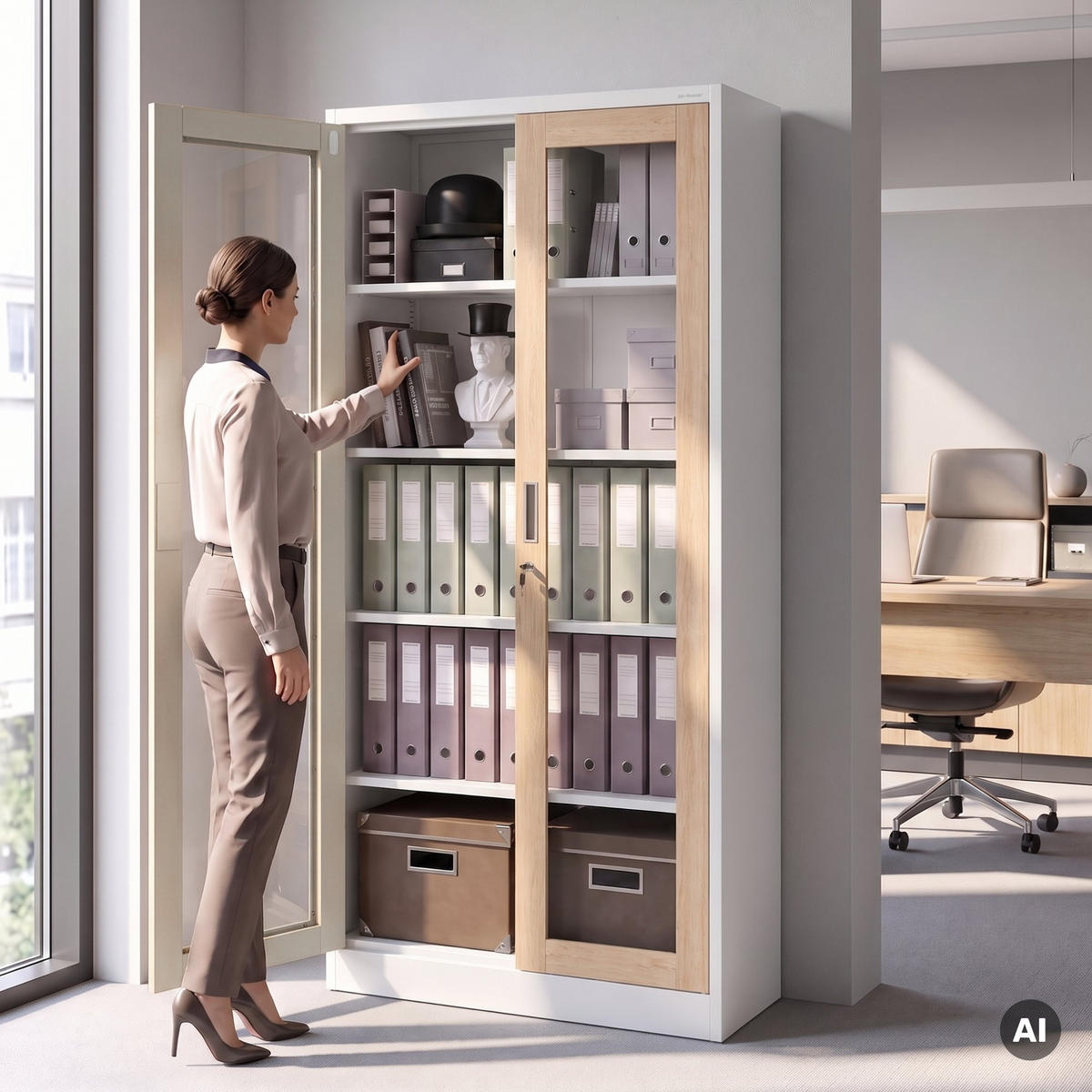 VITRINENSCHRANK Amelia 185x90x40 cm - Weiß/Sonoma Eiche, Metall (90/185/40cm) - Jan Nowak