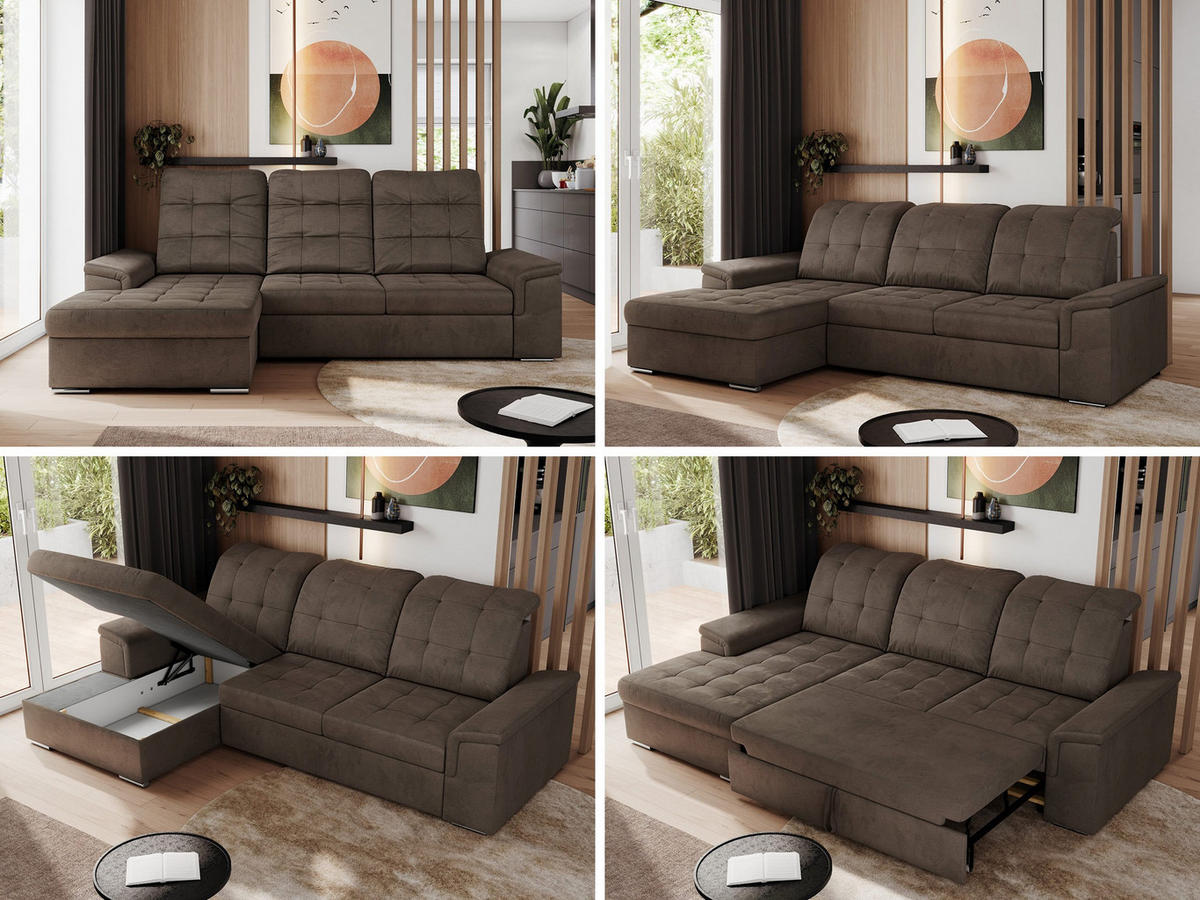 ECKSOFA MADRITO L - Braun Velorus - Links - Silberfarben/Braun, Textil/Metall (160/256cm)